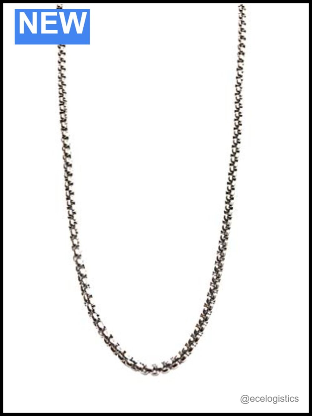 14k White Gold Plated 3mm Rolo Chain Necklace 22 inch Lobster Clasp